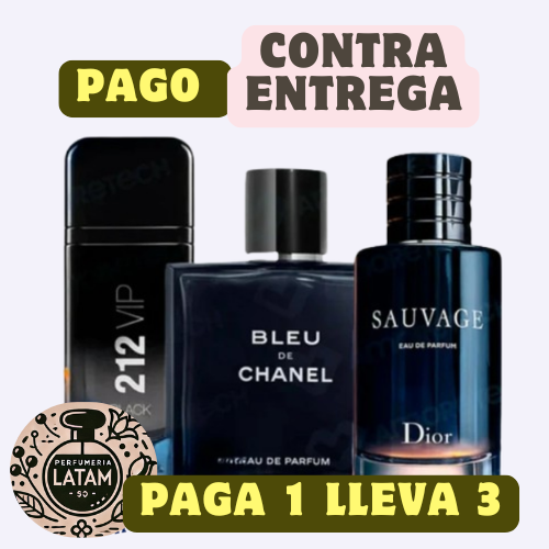 Kit 3 Perfumes Importados - Sauvage Dior | Bleu de Chanel | 212 VIP Black