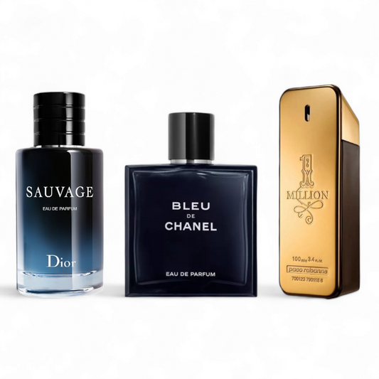 Kit 3 perfumes importados Bleu Chanel, Sauvage, One million